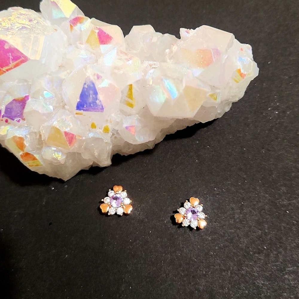 Alexandrite stud‎ Earrings in 18KGP. - Picture 3 of 3